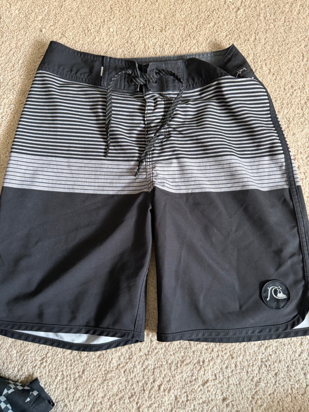 Quiksilver Black and Gray Striped Men’s Board Shorts